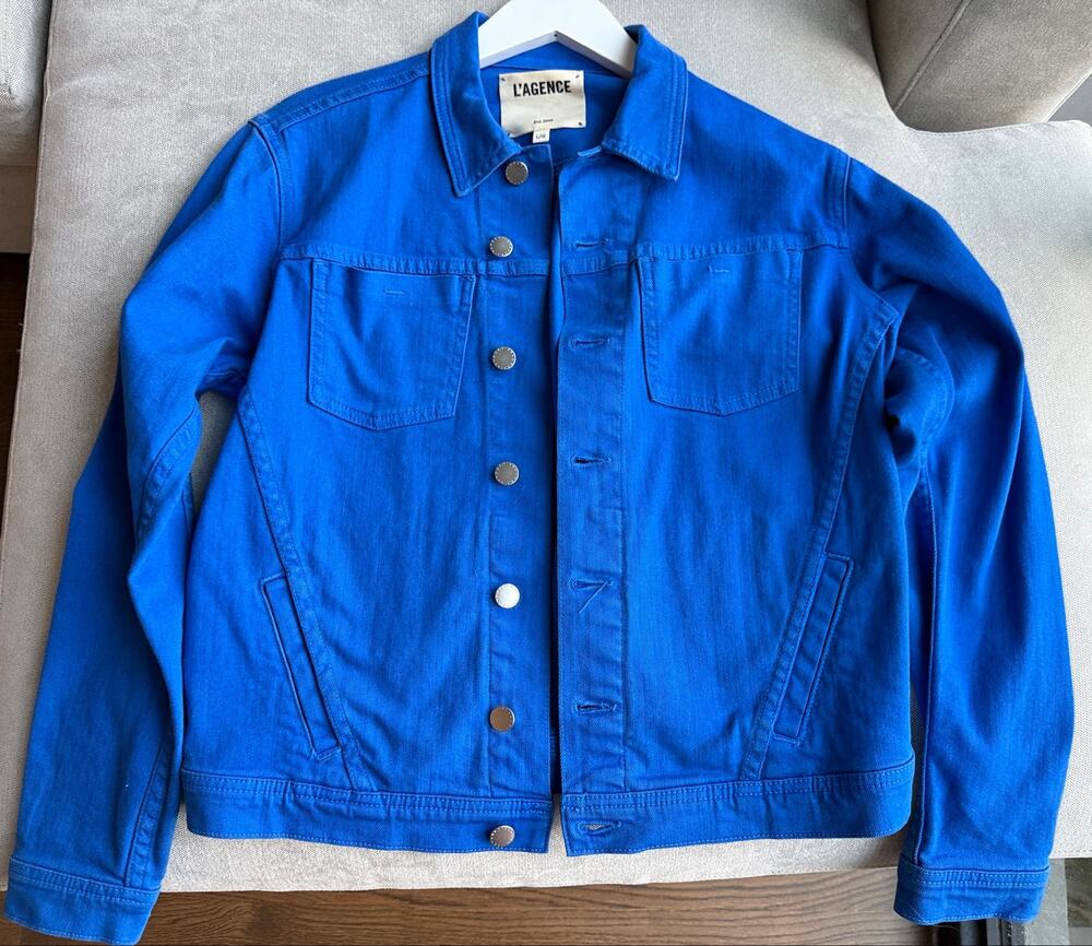 L’Agence Jacket Vivid Blue w Silver Tone Buttons Pockets L EUC